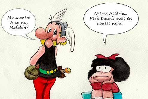 Astèrix i Mafalda conversant sobre la Carlota Petit